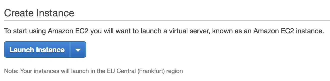AWS website with creating instance options