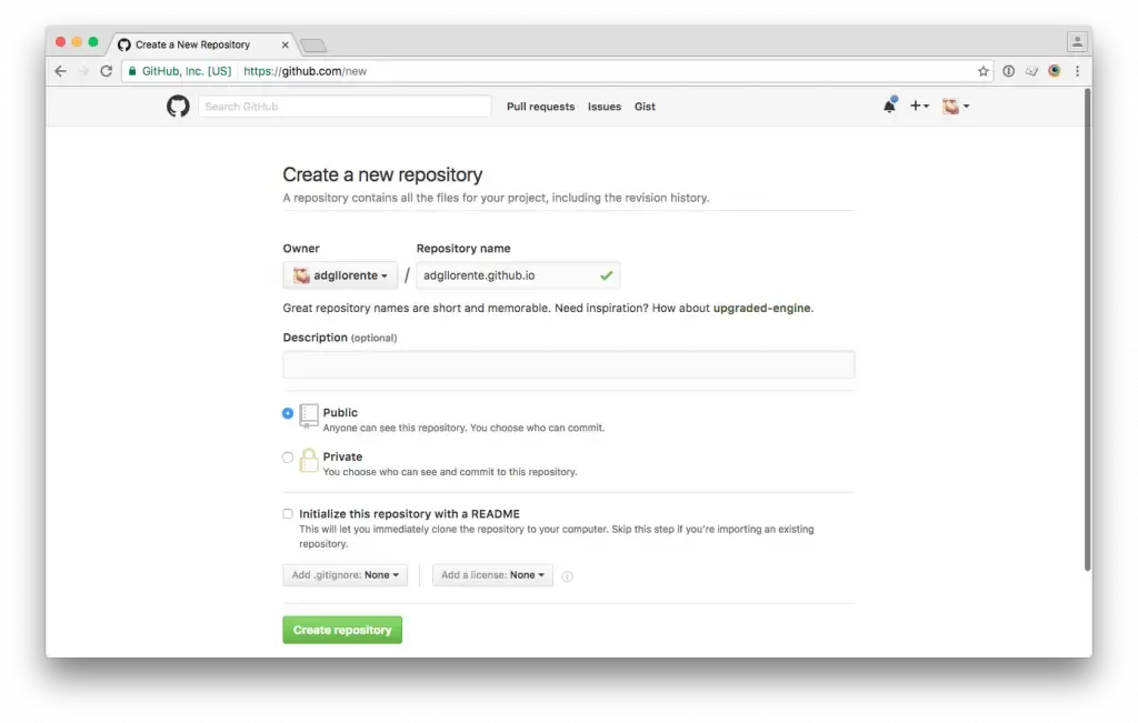 Github website to create a new repository where the blog will be hosted.