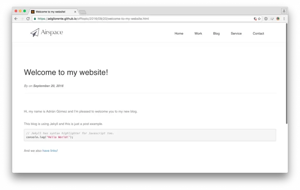 An example of the first post you have created.